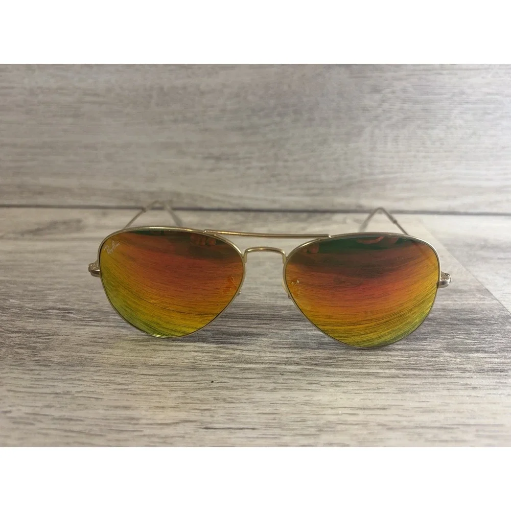 Ray Ban RB3025 Large Aviator Gold Metal Frame Mirrored Orange Lens 58 mm